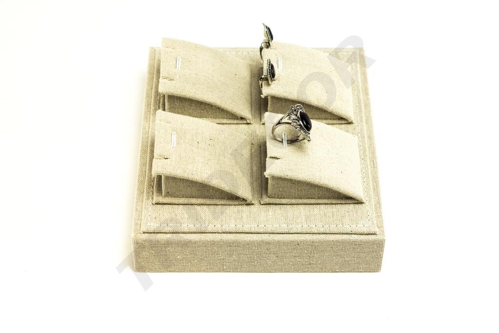 Bandeja para Exhibición de Joyas de Lino Beige 18.5x15.5x7cm
