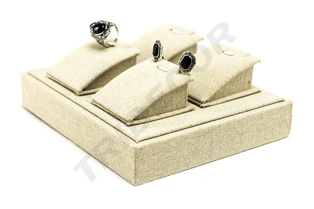 Bandeja para Exhibición de Joyas de Lino Beige 18.5x15.5x7cm
