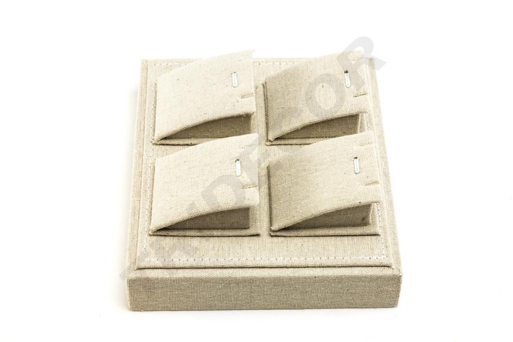 Bandeja para Exhibición de Joyas de Lino Beige 18.5x15.5x7cm