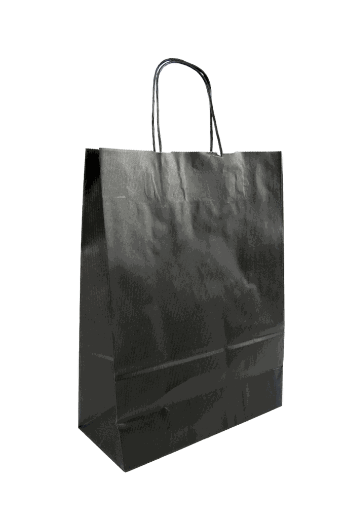 Bolsa de papel con asa arrugada negra, celulosa, 27x12x37 cm, 25 piezas