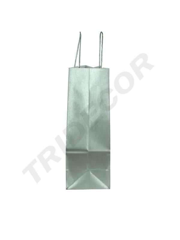 Bolsa de papel celulosa con asa torcida, color plata, 32X13X41 CM, 25 unidades