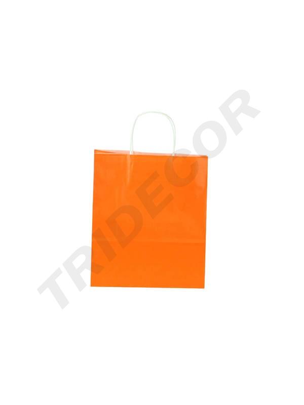 Bolsa de papel de celulosa con asa rizada naranja 22X29X10 CM - 25 unidades