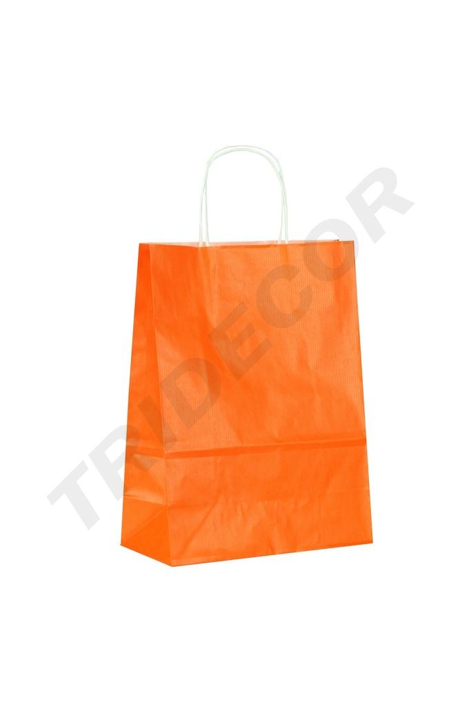 Bolsa de papel de celulosa con asa rizada naranja 22X29X10 CM - 25 unidades