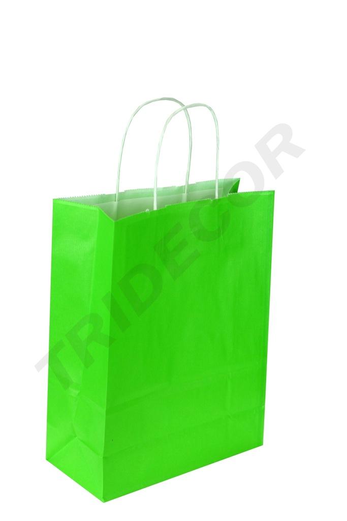 Bolsa de papel verde claro con asa rizada 29X22X10 cm 25 unidades