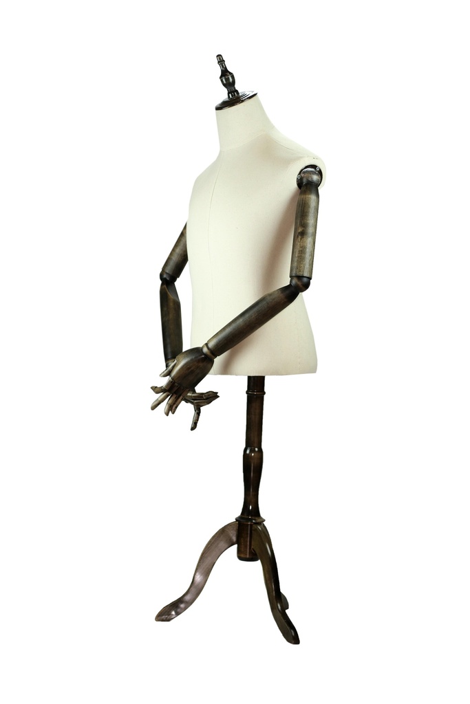 Busto de hombre con brazos articulados de tela y pies de madera