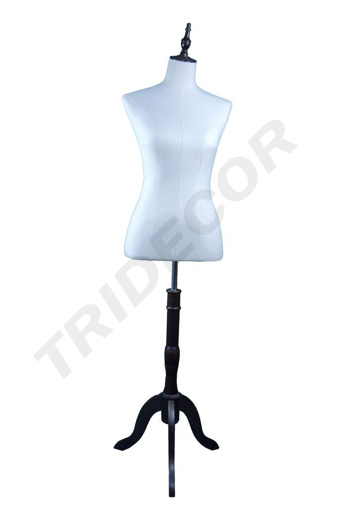 Busto de mujer con tela de lino, pie de madera