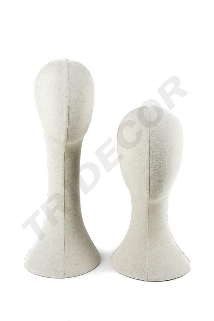 Cabeza de mujer en tela de lino color beige, circunferencia de 52 cm