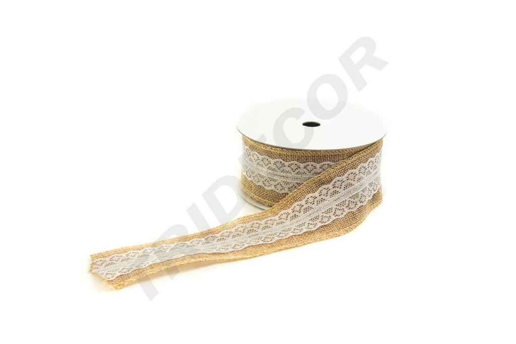 Cinta y encaje de arpillera beige
