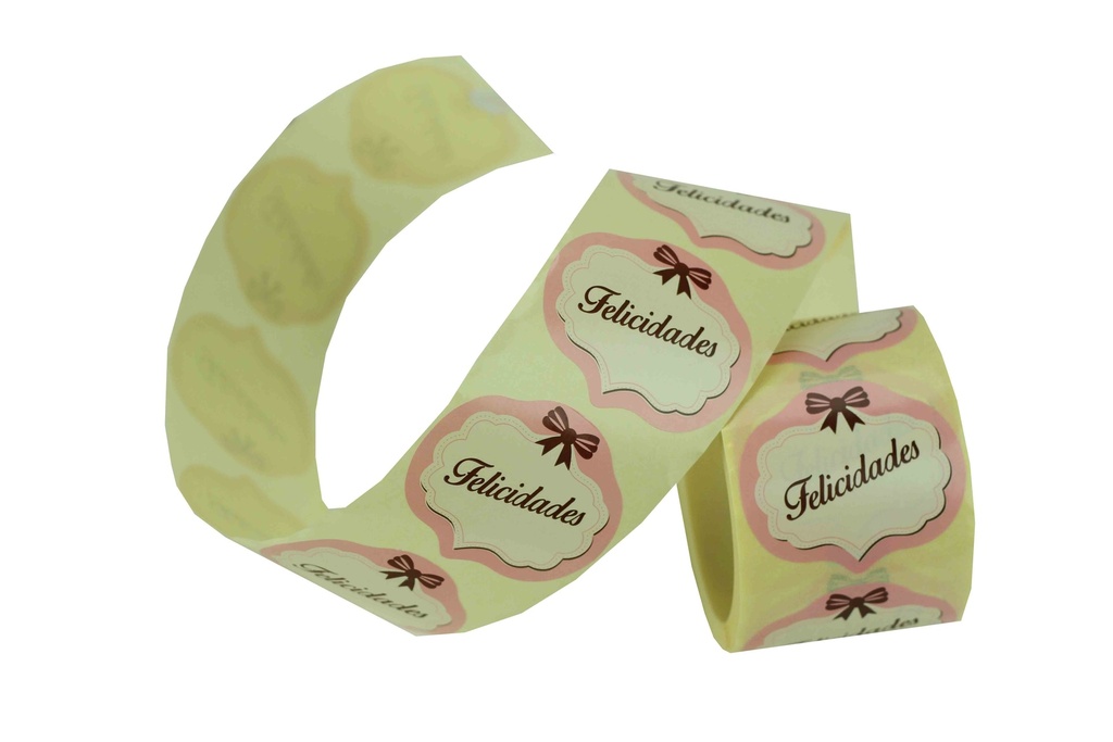 014056-Etiquetas-“Felicidades”-Blanco/Rosa-250-unidades-tridecor