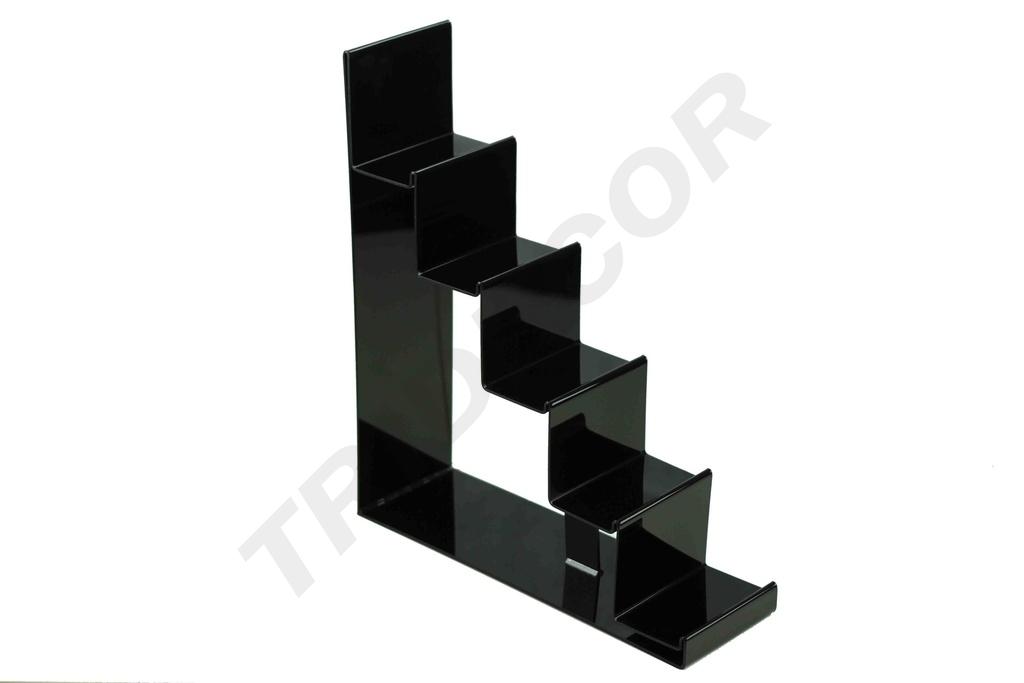007144-Expositor-metacrilato-negro-escalera-5-alturas-tridecor