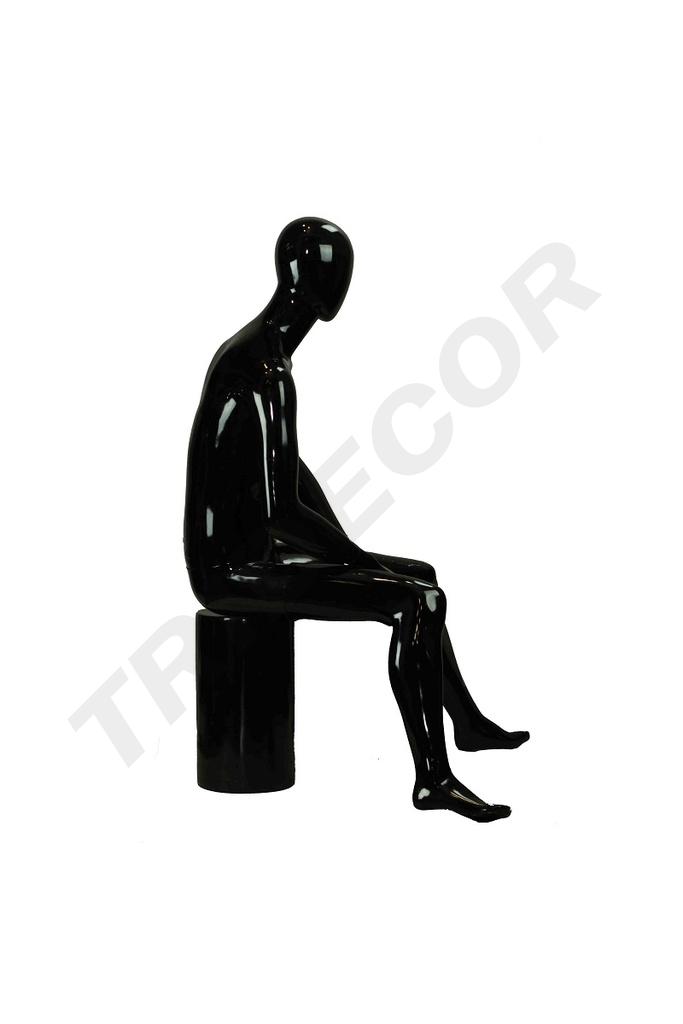 Maniquí Masculino Sentado de Fibra de Vidrio Negro Brillante