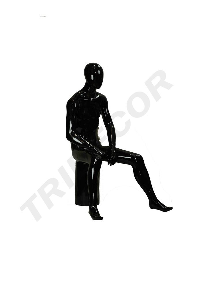 Maniquí Masculino Sentado de Fibra de Vidrio Negro Brillante