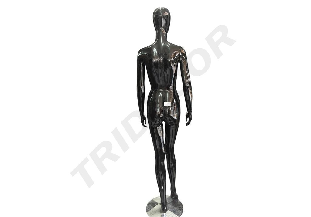 Maniquí femenino de fibra de vidrio en negro brillante sin características
