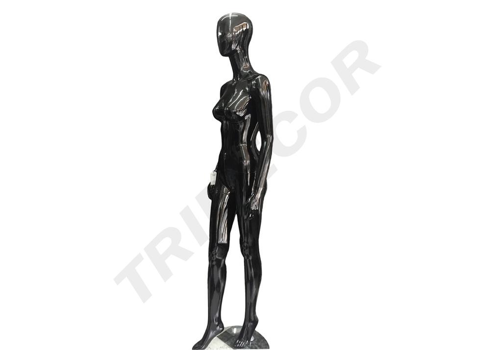 Maniquí femenino de fibra de vidrio en negro brillante sin características