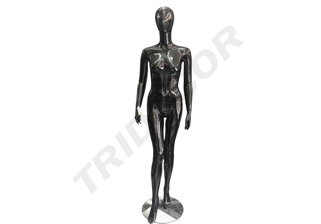Maniquí femenino de fibra de vidrio en negro brillante sin características