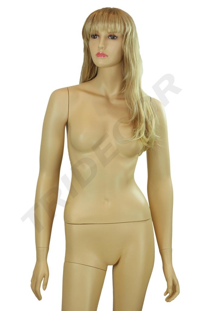 Maniquí femenino sin pelo de fibra de vidrio color carne
