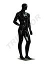Maniquí Masculino de Fibra de Vidrio Negro Brillante con Características Teñidas