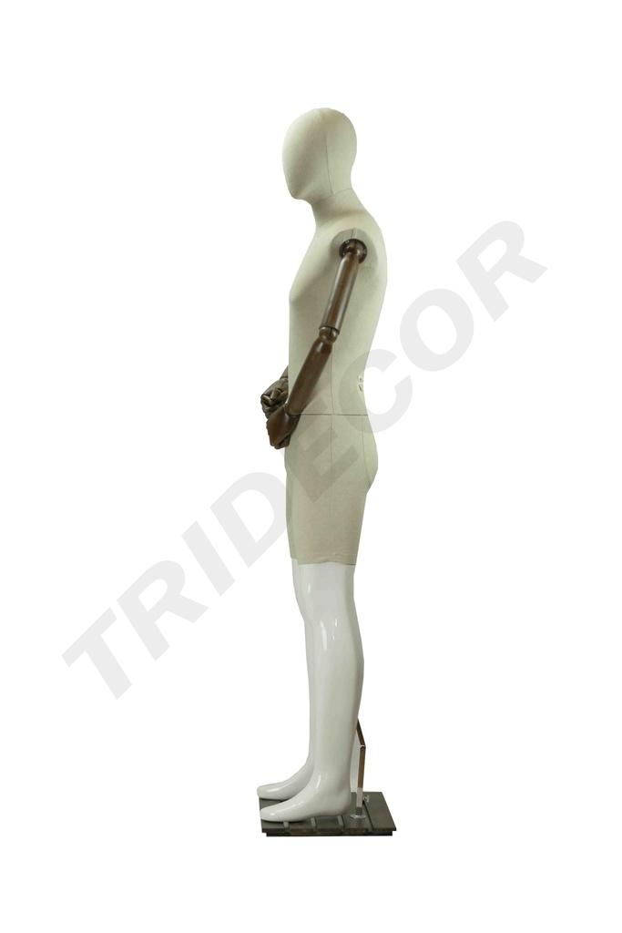 Maniquí en Tela y Blanco Brillante con Brazos Articulados y Base Oscura