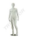 Maniquí femenino en blanco mate con pestañas azules y cabello esculpido