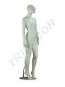 Maniquí femenino en blanco mate con pestañas azules y cabello esculpido