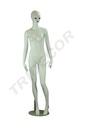 Maniquí femenino en blanco mate con pestañas azules y cabello esculpido