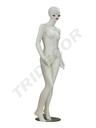 Maniquí femenino de fibra de vidrio blanco mate con pestañas azules y bios rojos