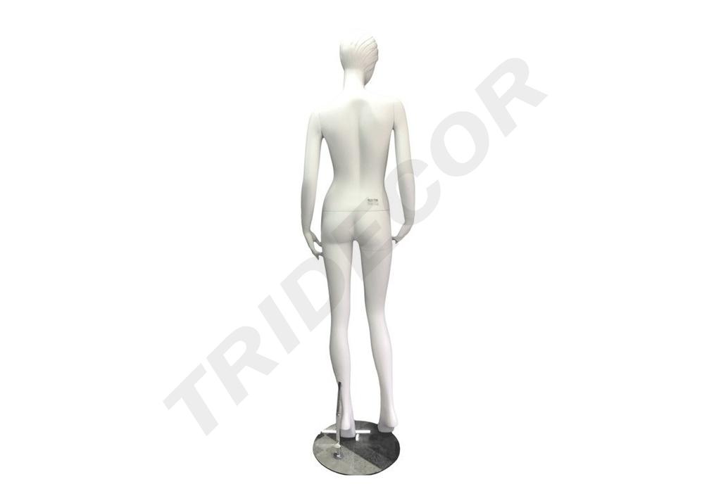 Maniquí femenino de fibra de vidrio blanco mate con pestañas azules y bios rojos