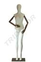 Maniquí femenino blanco brillante y de tela con brazos articulados de madera