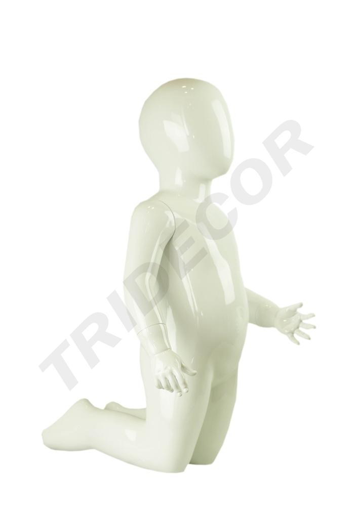 Maniquí Infantil Arrodillado de Fibra y Lacado en Blanco Brillante de 3 Años