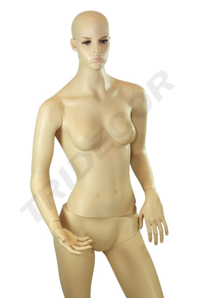 Maniquí femenino realista de color carne con las manos en las caderas