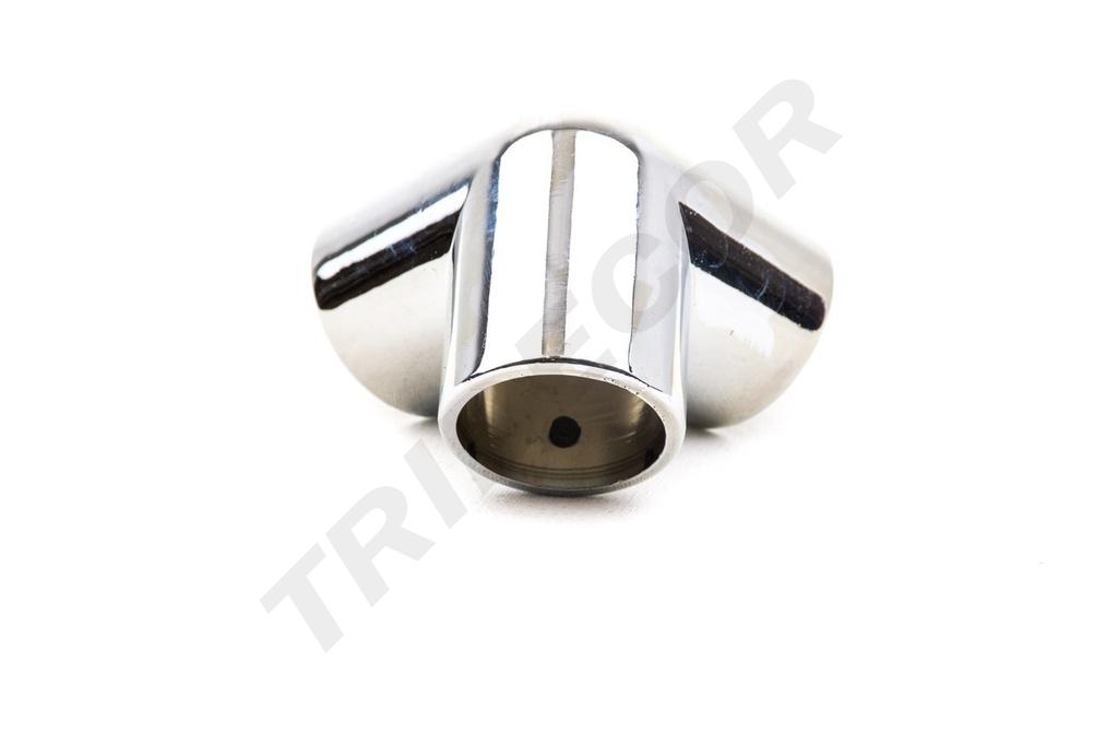 Unión metálica para tubo redondo de 25mm con 3 salidas