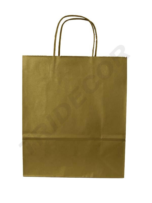 Bolsa de papel de celulosa con asa rizada dorada 22X10X27CM 25 unidades