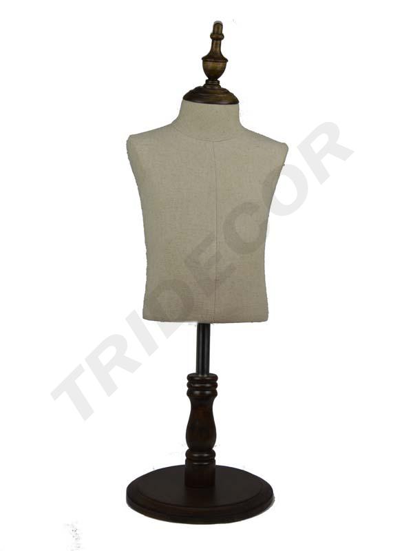 Busto de niño de lino con pie de madera