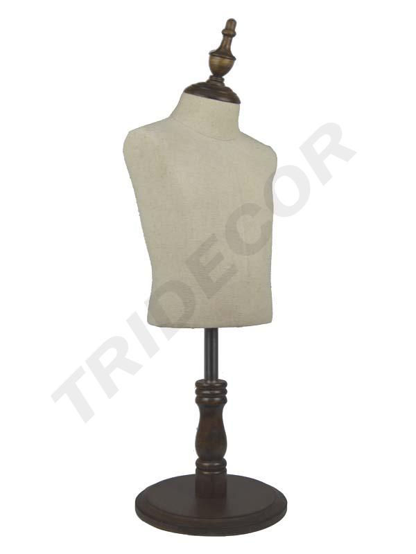 Busto de niño de lino con pie de madera