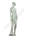 Maniquí femenino en blanco mate con pestañas azules y cabello esculpido
