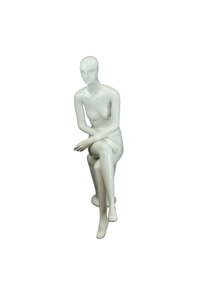 Maniquí de Mujer Sentada en Blanco Brillo con Rostro
