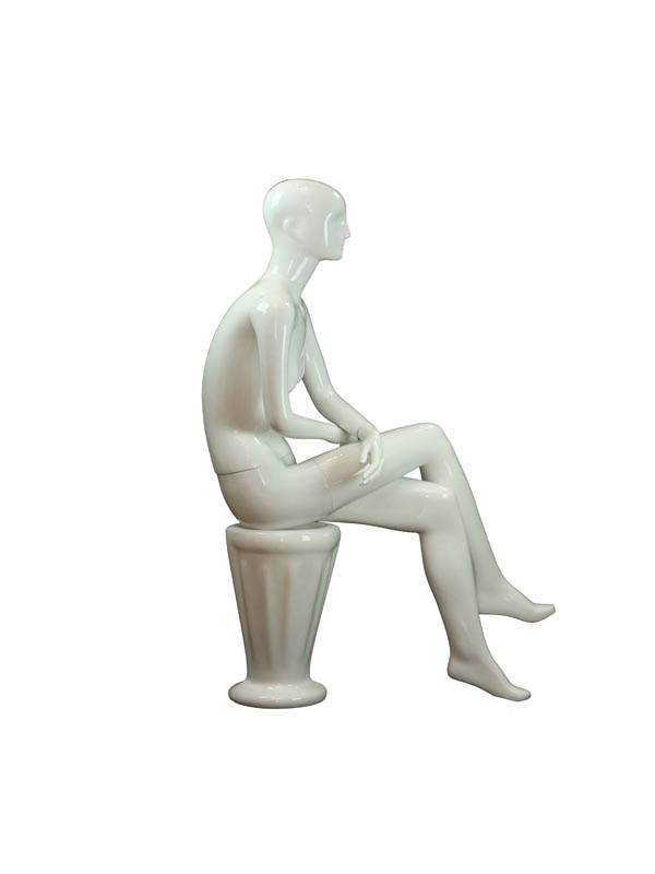 Maniquí de Mujer Sentada en Blanco Brillo con Rostro