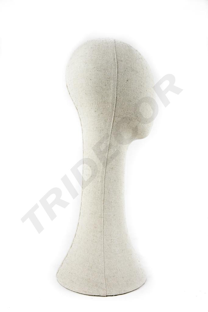 Cabeza de mujer en tela de lino color beige, circunferencia de 52 cm