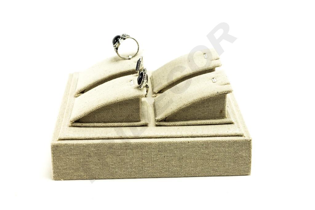 Bandeja para Exhibición de Joyas de Lino Beige 18.5x15.5x7cm