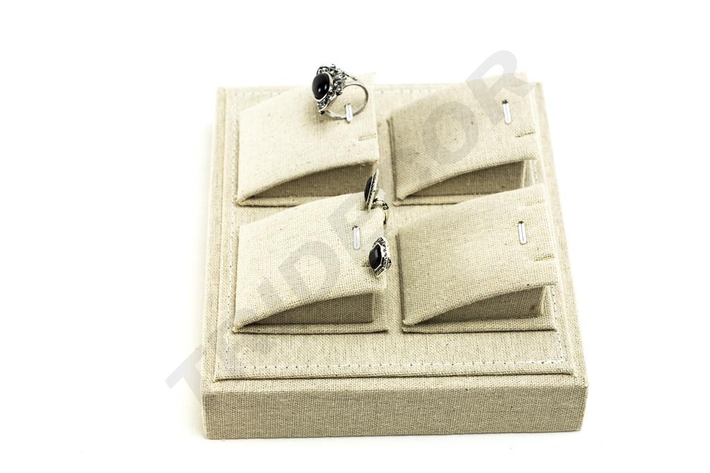 Bandeja para Exhibición de Joyas de Lino Beige 18.5x15.5x7cm