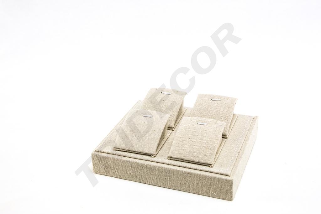 Bandeja para Exhibición de Joyas de Lino Beige 18.5x15.5x7cm