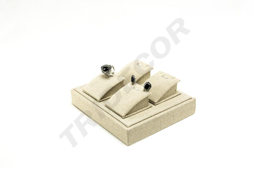 Bandeja para Exhibición de Joyas de Lino Beige 18.5x15.5x7cm