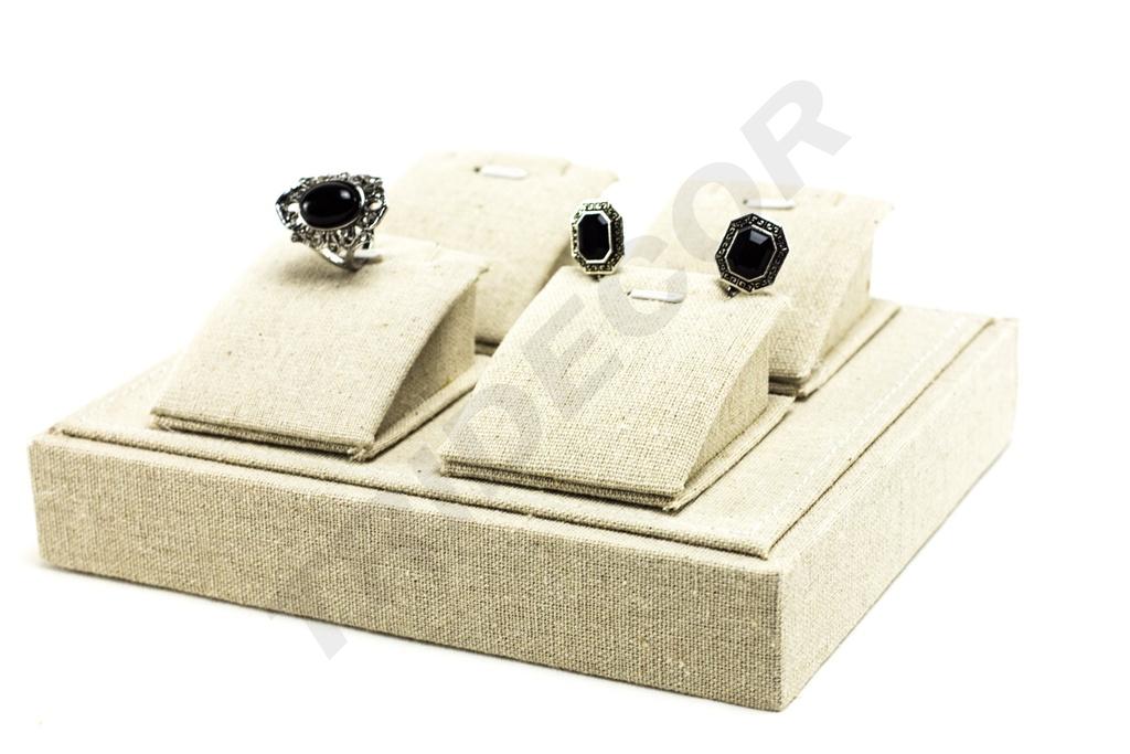 Bandeja para Exhibición de Joyas de Lino Beige 18.5x15.5x7cm