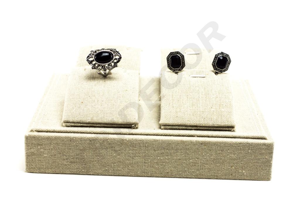 Bandeja para Exhibición de Joyas de Lino Beige 18.5x15.5x7cm