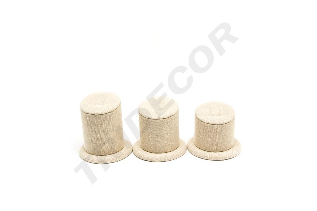 Expositor de Anillos de Lino Beige 3 Alturas