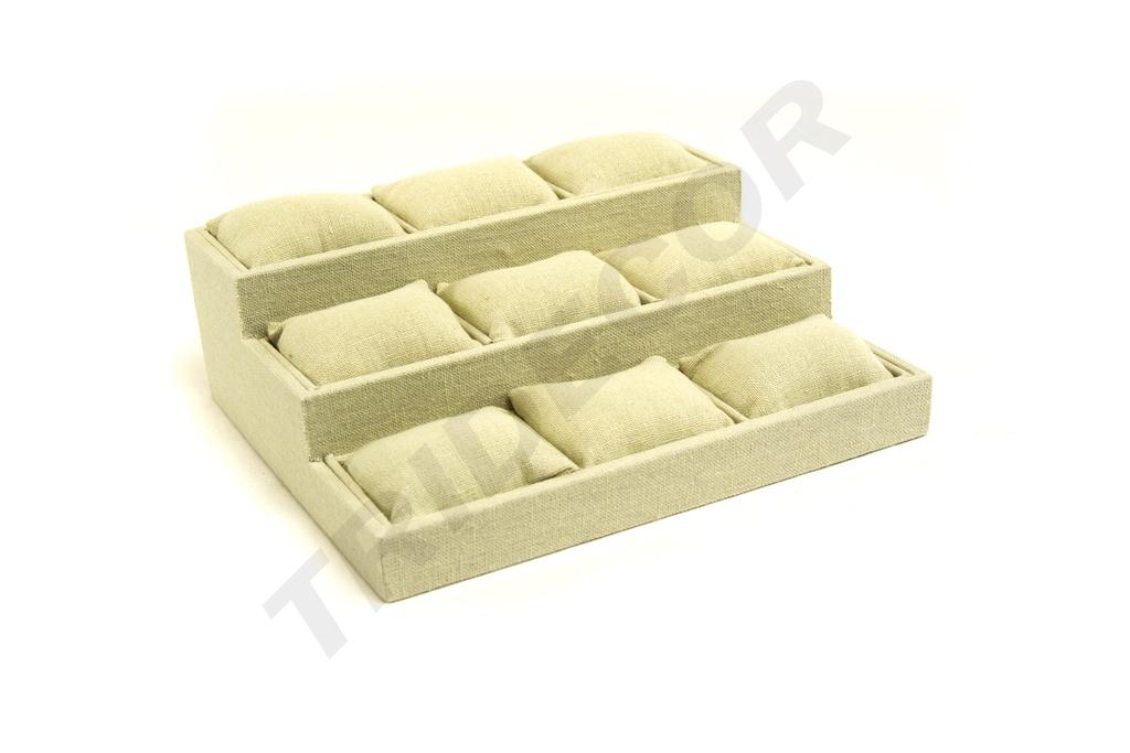 Soporte de exhibición acolchado 3 alturas lino beige