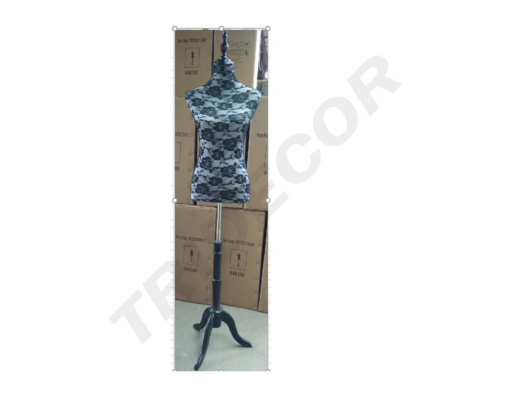Busto de Mujer Tela Negra Tapa Negra y Base de Madera Negra