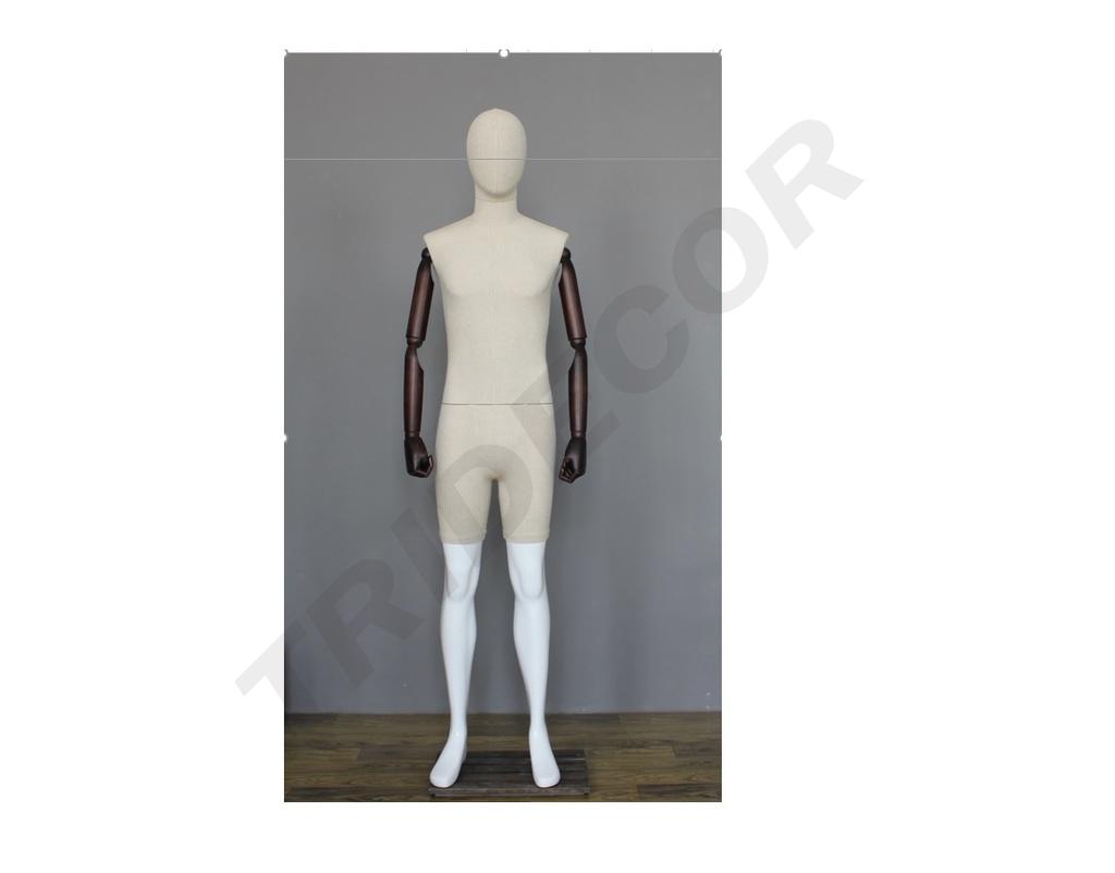 Maniquí en Tela y Blanco Brillante con Brazos Articulados y Base Oscura
