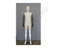 Maniquí en Tela y Blanco Brillante con Brazos Articulados y Base Oscura