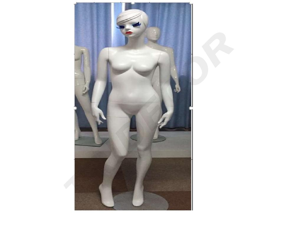 Maniquí femenino de fibra de vidrio blanco mate con pestañas azules y bios rojos